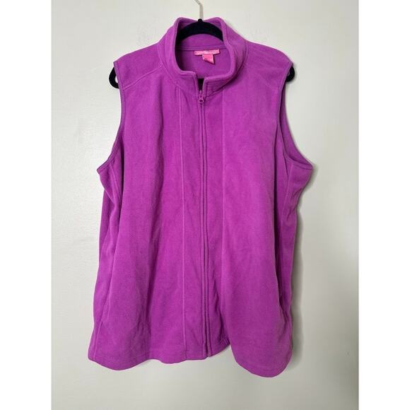 Woman Within Jacket Vest Womens 1X Full Zip Soft Fleece Outdoor Purple Hiking - Picture 1 of 6